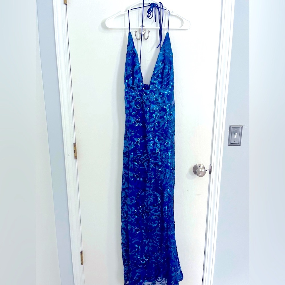 Skylar Sequin Maxi Homecoming Dress -Blue- - Lucy in the Sky